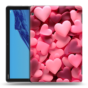 Силиконовый противоударный чехол на Huawei MediaPad T5 с принтом розовые сердечки