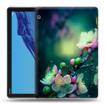 Силиконовый противоударный чехол на Huawei MediaPad T5 с принтом Цветы и мрамор