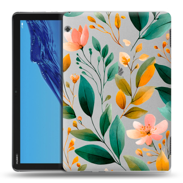 Силиконовый противоударный чехол на Huawei MediaPad T5 с принтом Цветы паттерн