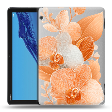 Силиконовый противоударный чехол на Huawei MediaPad T5 с принтом Бежевые цветы