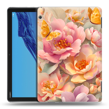 Силиконовый противоударный чехол на Huawei MediaPad T5 с принтом Цветы и бабочки