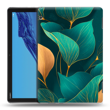 Силиконовый противоударный чехол на Huawei MediaPad T5 с принтом Листья и золото