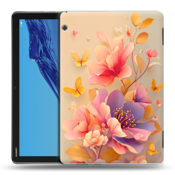 Силиконовый противоударный чехол на Huawei MediaPad T5 с принтом Цветы и бабочки