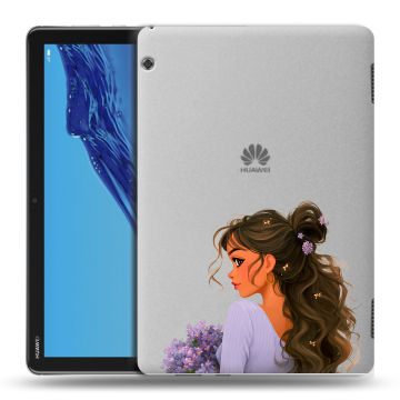Силиконовый противоударный чехол на Huawei MediaPad T5 с принтом девушка цветы