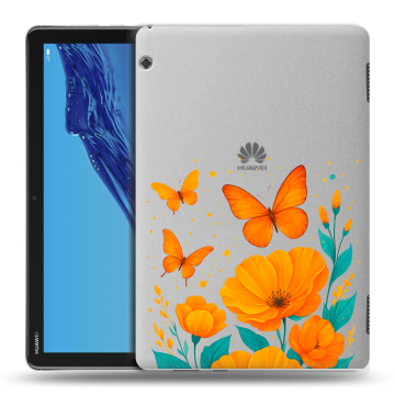 Силиконовый противоударный чехол на Huawei MediaPad T5 с принтом цветы бабочки