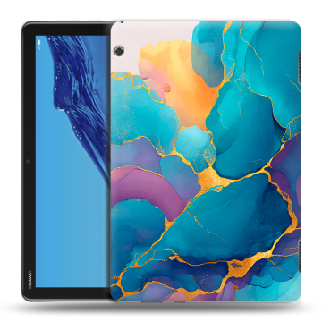 Силиконовый противоударный чехол на Huawei MediaPad T5 с принтом Мрамор блестки