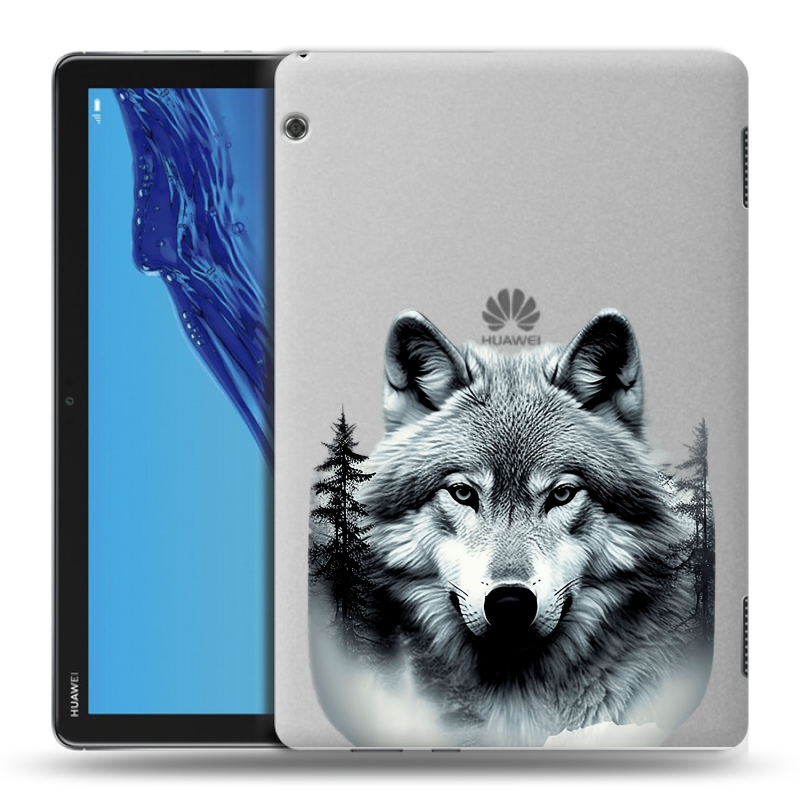 Силиконовый противоударный чехол на Huawei MediaPad T5 с принтом Волк в лесу Силиконовый противоударный чехол на Huawei MediaPad T5 с принтом Волк в лесу