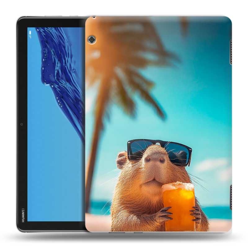 Силиконовый противоударный чехол на Huawei MediaPad T5 с принтом Капибара Силиконовый противоударный чехол на Huawei MediaPad T5 с принтом Капибара