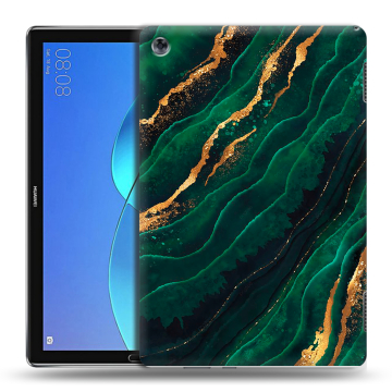 Силиконовый чехол на планшета Huawei MediaPad M5 Lite с принтом Мрамор зеленое золото Силиконовый чехол на планшета Huawei MediaPad M5 Lite с принтом Мрамор зеленое золото