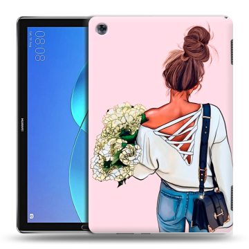 Силиконовый чехол на планшета Huawei MediaPad M5 Lite с принтом Девушка и букет Силиконовый чехол на планшета Huawei MediaPad M5 Lite с принтом Девушка и букет