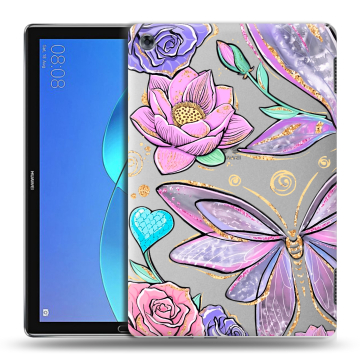 Силиконовый чехол на Huawei MediaPad M5 Lite с принтом Бабочки и цветы