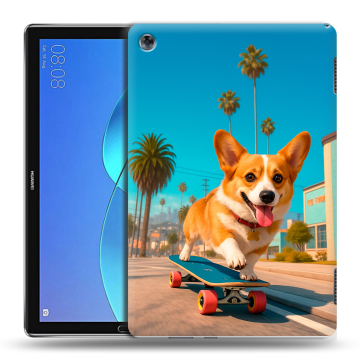 Силиконовый чехол на Huawei MediaPad M5 Lite с принтом Корги на скейте