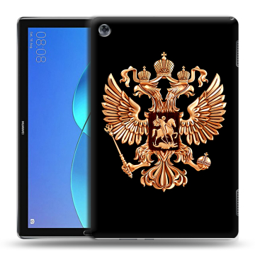 Силиконовый чехол на Huawei MediaPad M5 Lite с принтом Герб России золотой