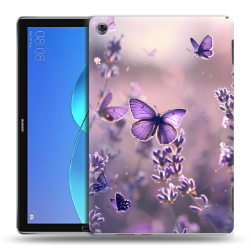 Силиконовый чехол на Huawei MediaPad M5 Lite с принтом бабочки и лаванда
