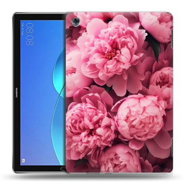 Силиконовый чехол на Huawei MediaPad M5 Lite с принтом цветы пионы