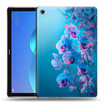 Силиконовый чехол на Huawei MediaPad M5 Lite с принтом голубые орхидеи