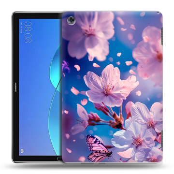 Силиконовый чехол на Huawei MediaPad M5 Lite с принтом цветы бабочки