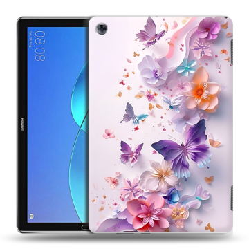Силиконовый чехол на Huawei MediaPad M5 Lite с принтом цветы бабочки