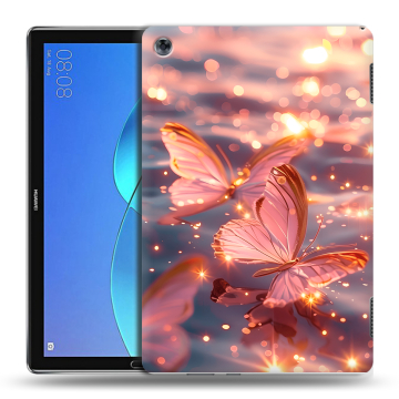 Силиконовый чехол на Huawei MediaPad M5 Lite с принтом бабочки розовые