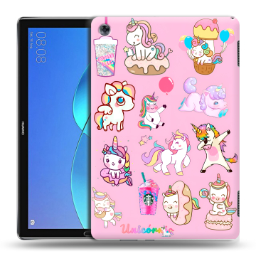 Силиконовый чехол на Huawei MediaPad M5 Lite с принтом розовые единороги