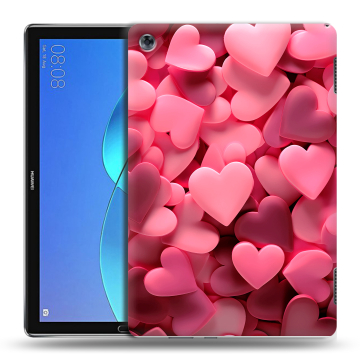 Силиконовый чехол на Huawei MediaPad M5 Lite с принтом розовые сердечки