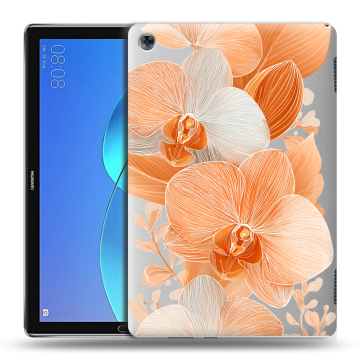 Силиконовый чехол на Huawei MediaPad M5 Lite с принтом Бежевые цветы Силиконовый чехол на Huawei MediaPad M5 Lite с принтом Бежевые цветы