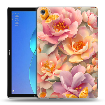 Силиконовый чехол на Huawei MediaPad M5 Lite с принтом Цветы и бабочки Силиконовый чехол на Huawei MediaPad M5 Lite с принтом Цветы и бабочки