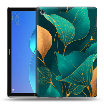 Силиконовый чехол на Huawei MediaPad M5 Lite с принтом Листья и золото Силиконовый чехол на Huawei MediaPad M5 Lite с принтом Листья и золото