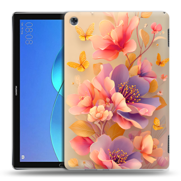 Силиконовый чехол на Huawei MediaPad M5 Lite с принтом Цветы и бабочки