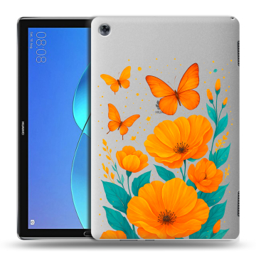 Силиконовый чехол на Huawei MediaPad M5 Lite с принтом цветы бабочки