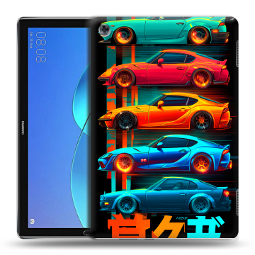Силиконовый чехол на Huawei MediaPad M5 Lite с принтом машины тачки