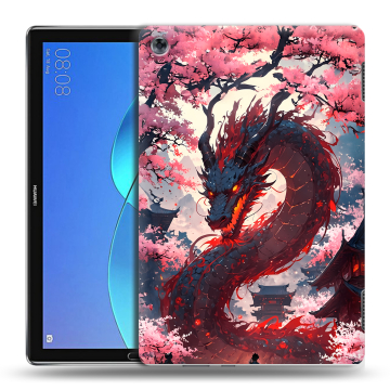 Силиконовый чехол на Huawei MediaPad M5 Lite с принтом Дракон Японский