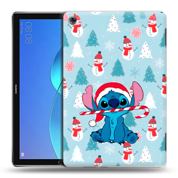 Силиконовый чехол на Huawei MediaPad M5 Lite с принтом Стич Новый год