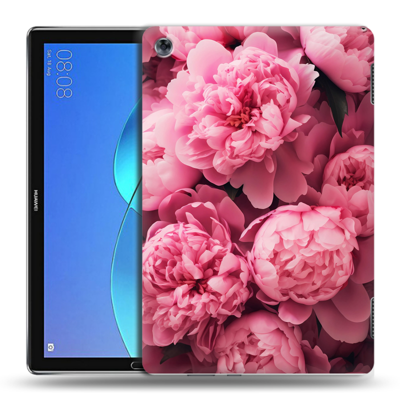 Силиконовый чехол на Huawei MediaPad M5 Lite с принтом цветы пионы Силиконовый чехол на Huawei MediaPad M5 Lite с принтом цветы пионы