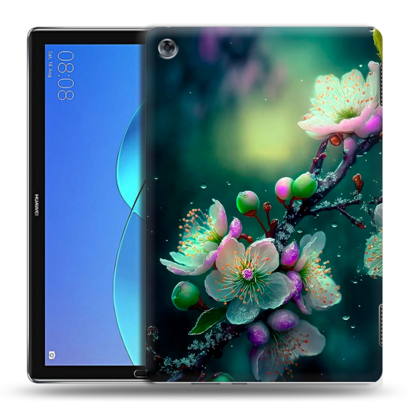 Силиконовый чехол на Huawei MediaPad M5 Lite с принтом Цветы и мрамор Силиконовый чехол на Huawei MediaPad M5 Lite с принтом Цветы и мрамор
