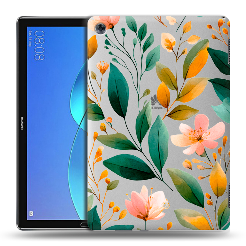 Силиконовый чехол на Huawei MediaPad M5 Lite с принтом Цветы паттерн Силиконовый чехол на Huawei MediaPad M5 Lite с принтом Цветы паттерн