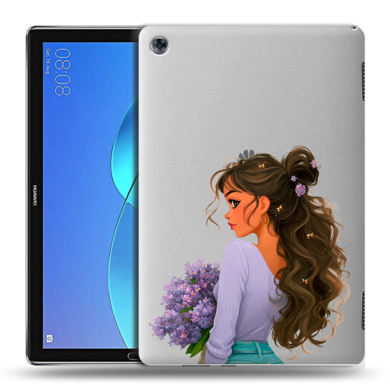 Силиконовый чехол на Huawei MediaPad M5 Lite с принтом девушка цветы Силиконовый чехол на Huawei MediaPad M5 Lite с принтом девушка цветы