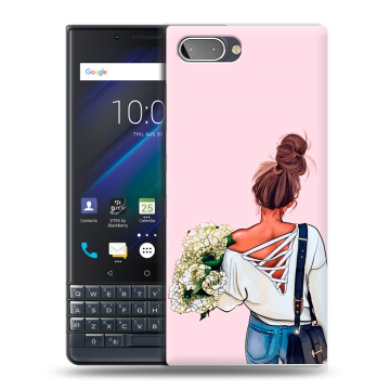 Пластиковый чехол на BlackBerry KEY2 LE с принтом Девушка и букет