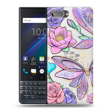 Пластиковый чехол на BlackBerry KEY2 LE с принтом Бабочки и цветы