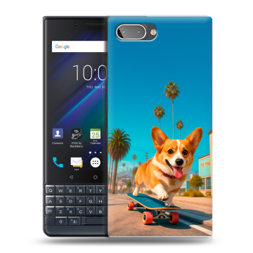 Пластиковый чехол на BlackBerry KEY2 LE с принтом Корги на скейте
