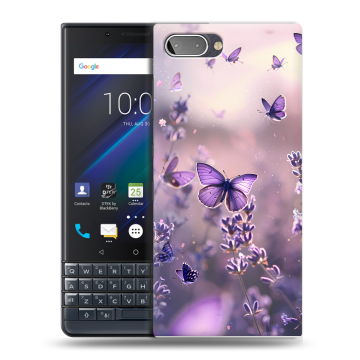 Пластиковый чехол на BlackBerry KEY2 LE с принтом бабочки и лаванда