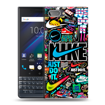 Пластиковый чехол на BlackBerry KEY2 LE с принтом найк nike черный