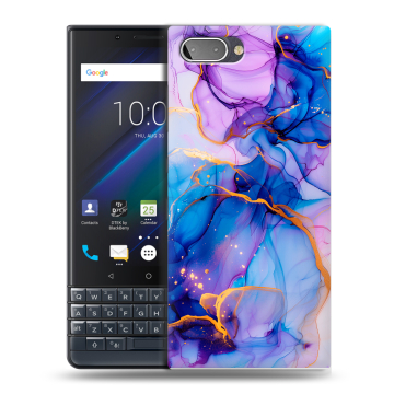 Пластиковый чехол на BlackBerry KEY2 LE с принтом синий мрамор