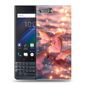 Пластиковый чехол на BlackBerry KEY2 LE с принтом бабочки розовые