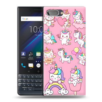 Пластиковый чехол на BlackBerry KEY2 LE с принтом Единороги и радуга Пластиковый чехол на BlackBerry KEY2 LE с принтом Единороги и радуга