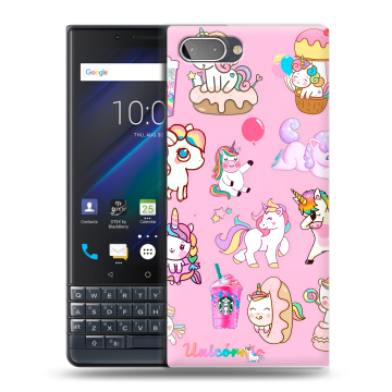 Пластиковый чехол на BlackBerry KEY2 LE с принтом розовые единороги