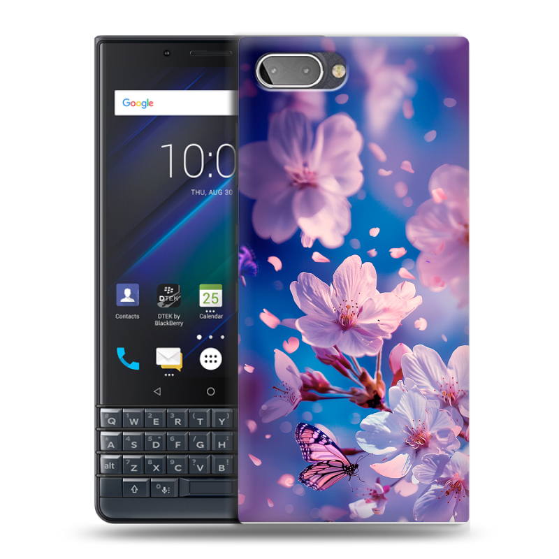 Пластиковый чехол на BlackBerry KEY2 LE с принтом цветы бабочки Пластиковый чехол на BlackBerry KEY2 LE с принтом цветы бабочки