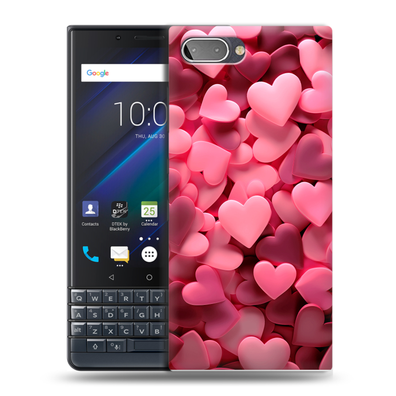 Пластиковый чехол на BlackBerry KEY2 LE с принтом розовые сердечки Пластиковый чехол на BlackBerry KEY2 LE с принтом розовые сердечки