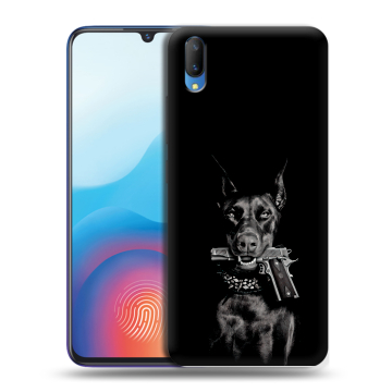 Пластиковый чехол на Vivo V11 с принтом Доберман и пистолет Пластиковый чехол на Vivo V11 с принтом Доберман и пистолет