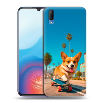 Пластиковый чехол на Vivo V11 с принтом Корги на скейте